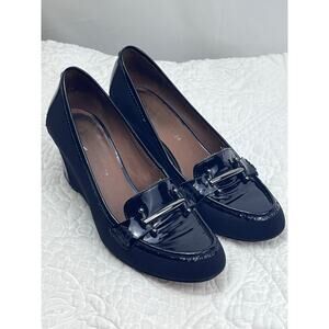 Donald J Pliner Women's Size 6.5M Black Patent Suede Dress Wedge Heel Shoes